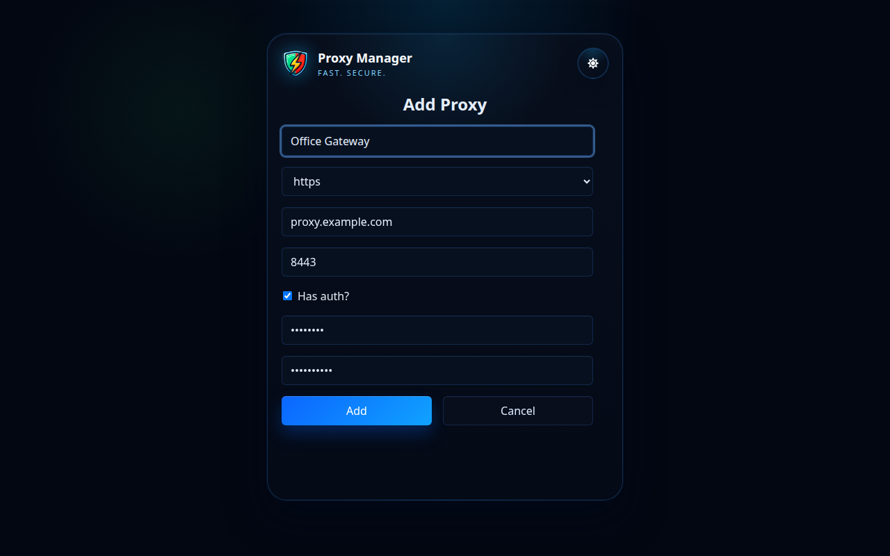 Proxy Manager proxy űrlap hozzáadása